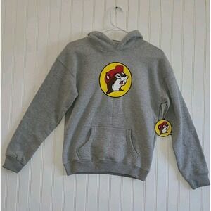 Buc-ee's Beaver Logo Hoodie Youth Large Gray Pullover Sweatshirt